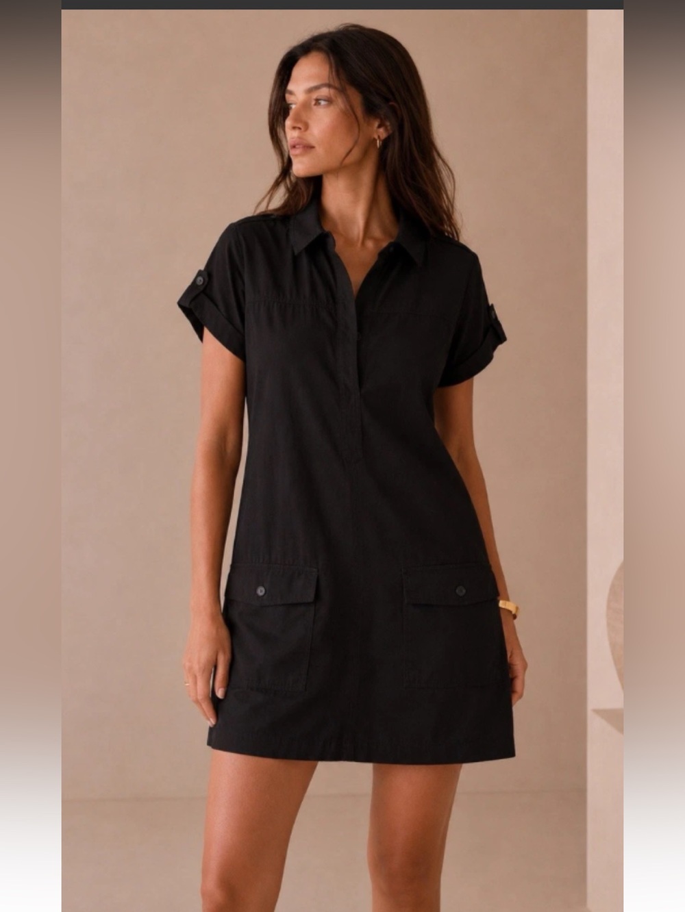 Calvin Klein shirt dress utility black lightweight US 12 cargo